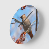 カナダスカイ美しい：ボヘミアンWaxwing写真 ラウンド壁時計 (傾斜)