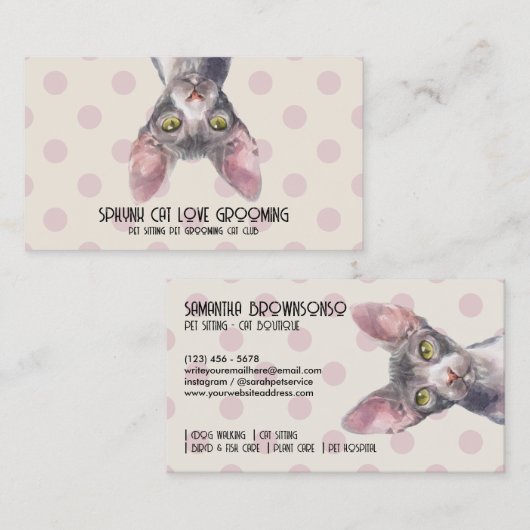 カナダスフィンクス猫ドットパターン 名刺 (正面/裏面)