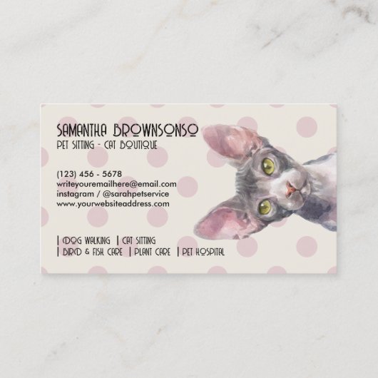 カナダスフィンクス猫ドットパターン 名刺 (裏面)