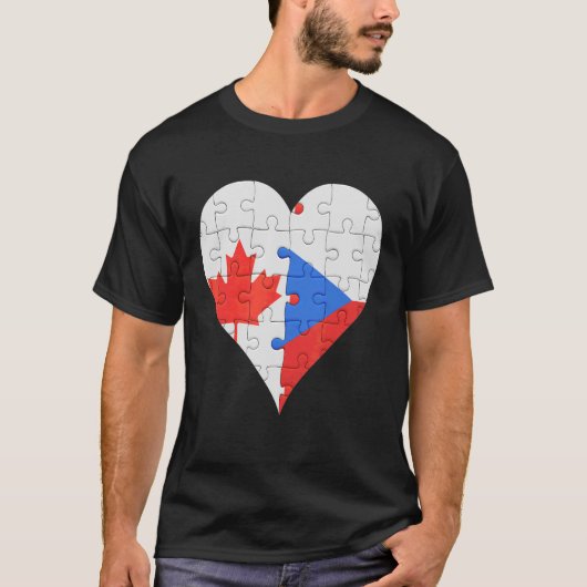 カナダチェコ国旗のハート Tシャツ (正面)