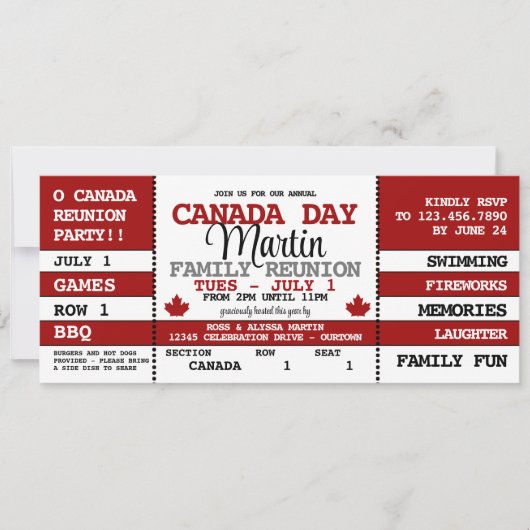 カナダデイファミリー懇親会お祝いチケット 招待状 (正面)