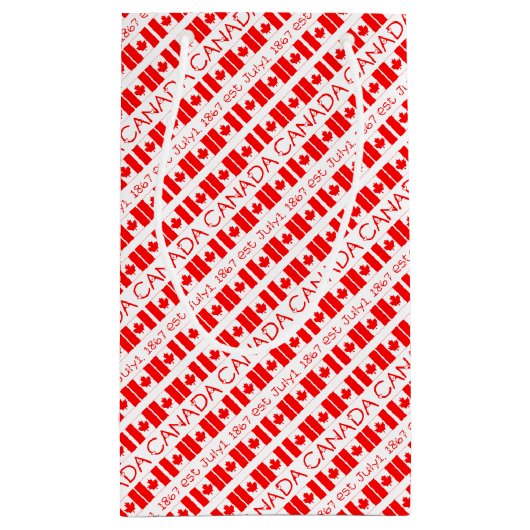 カナダデイメープルリーフカナダ国旗の赤タイポグラフィ スモールペーパーバッグ (裏面)
