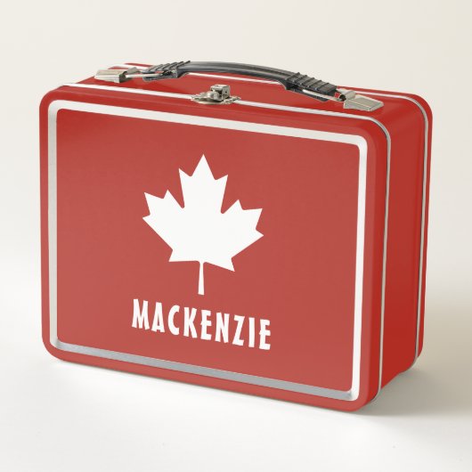 カナダデイレッドホワイトカナダ国旗のメープルリーフ名 メタルランチボックス (正面)