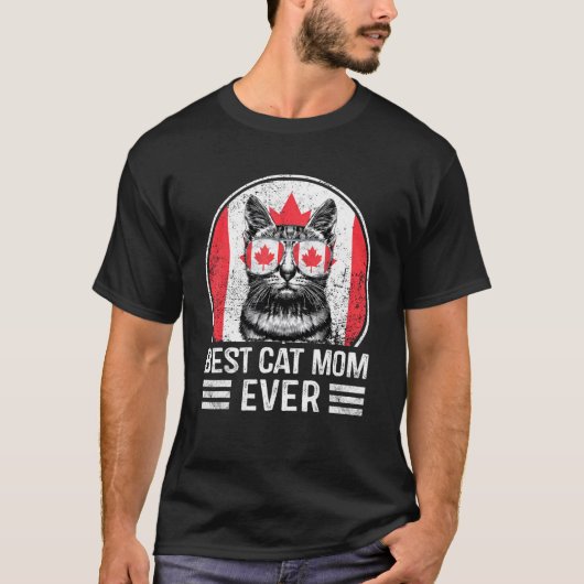 カナダデーにお母さん猫ママ大好き メープルリーフ カナダ風 レトロ Tシャツ (正面)