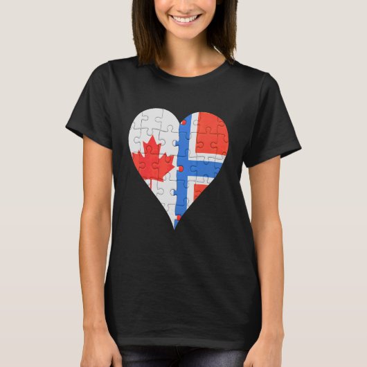 カナダノルウェー国旗のハート Tシャツ (正面)