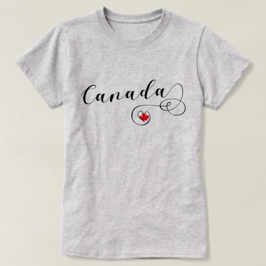 カナダハートTシャツ、カナダ国旗 Tシャツ (デザイン正面)