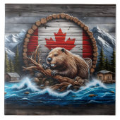 カナダビーバーが山の景色の前に タイル (正面)