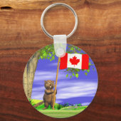カナダビーバーと国旗 キーホルダー (正面)