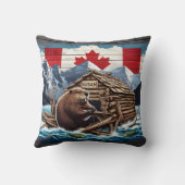 カナダビーバーウィズフラッグアンドロッジ自然 クッション (裏面)