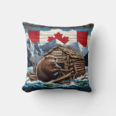 カナダビーバーウィズフラッグアンドロッジ自然 クッション (正面)