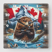 カナダビーバーウィズブルー海 スクエア壁時計 (正面)