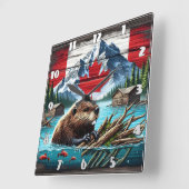 カナダビーバースイミングニアキャビン素朴ズ スクエア壁時計 (傾斜)