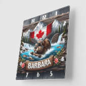 カナダビーバースイミングニアマウンテンストリーム スクエア壁時計 (傾斜)