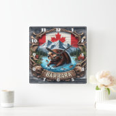 カナダビーバーニアマウンテンアンドメープル離れズ スクエア壁時計 (ホーム)