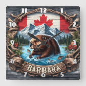 カナダビーバーニアマウンテンアンドメープル離れズ スクエア壁時計 (正面)