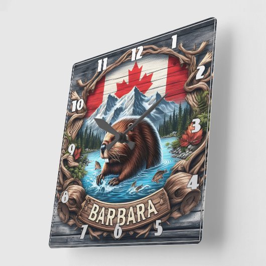 カナダビーバーニアマウンテンアンドメープル離れズ スクエア壁時計 (傾斜)