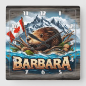 カナダビーバーホールディングフラッグ(山の近く) スクエア壁時計 (正面)