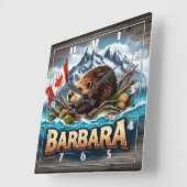 カナダビーバーホールディングフラッグ(山の近く) スクエア壁時計 (傾斜)