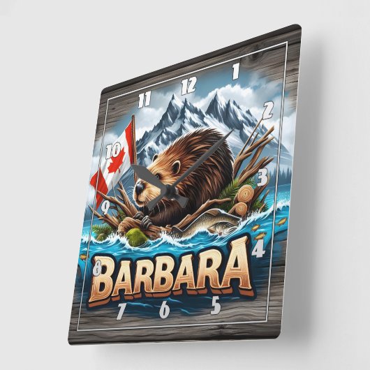 カナダビーバーホールディングフラッグ(山の近く) スクエア壁時計 (傾斜)