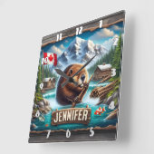 カナダビーバーホールディングブランチニアマウンテンレイク スクエア壁時計 (傾斜)