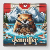 カナダビーバー建物アダムインマウンテンストリーム スクエア壁時計 (正面)