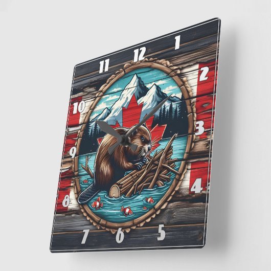 カナダビーバー建物アダムバイマウンテンレイク スクエア壁時計 (傾斜)