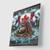 カナダビーバー建物ダムのロッキー風景 スクエア壁時計 (傾斜)