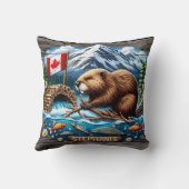 カナダビーバー建物ダムニアマウンテンストリーム クッション (裏面)