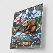 カナダビーバー建物ダムニアマウンテンストリーム スクエア壁時計 (傾斜)