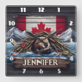 カナダビーバー建物ダムニアマウンテンズ スクエア壁時計 (正面)