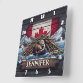 カナダビーバー建物ダムニアマウンテンズ スクエア壁時計 (傾斜)