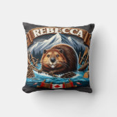 カナダビーバー、雪をかぶった山 クッション (正面)