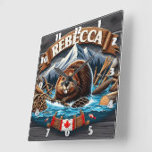 カナダビーバー、雪をかぶった山 スクエア壁時計 (傾斜)