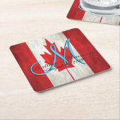 カナダファミリー懇親会国旗モノグラム スクエアペーパーコースター (アングル)