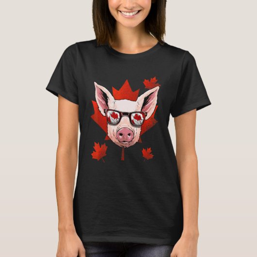 カナダブタカエデの葉カナダの旗子豚 ファー Tシャツ (正面)