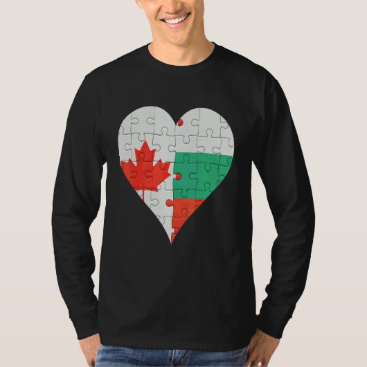 カナダブルガリア国旗のハート Tシャツ (正面)