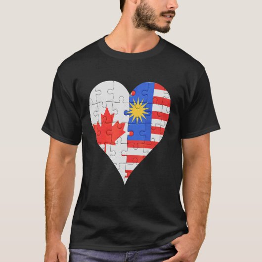 カナダマレーシア国旗のハート Tシャツ (正面)