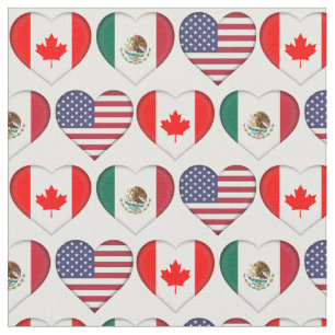 カナダメキシコUSA 3国国旗のハート ファブリック