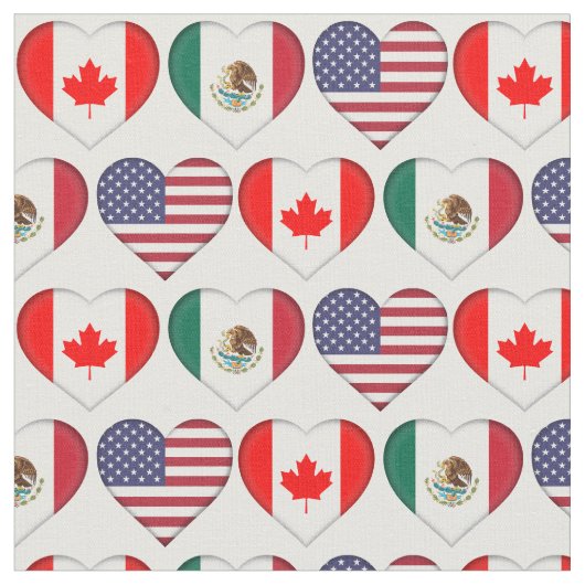 カナダメキシコUSA 3国国旗のハート ファブリック (クローズアップ)