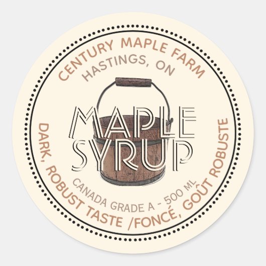 カナダメープルシロップ編集可能ラベル(Sap Bucket) ラウンドシール (正面)