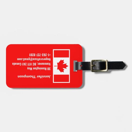 カナダメープルリーフカナダ国旗のモノグラム ラゲッジタグ (正面横)