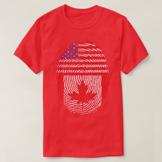カナダメープルリーフ米国国旗のアメリカの指紋C Tシャツ (デザイン正面)