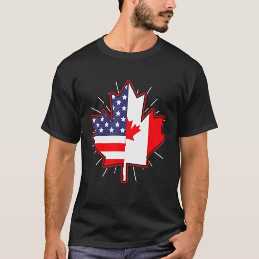 カナダメープルリーフ米国国旗のカナダの日男性へ Tシャツ (正面)