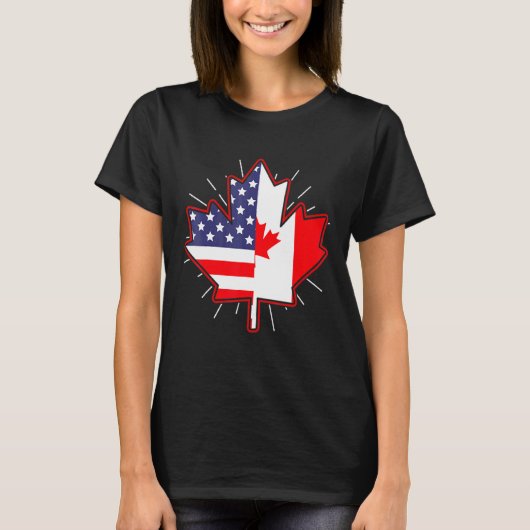 カナダメープルリーフ米国国旗のカナダの日男性へ Tシャツ (正面)