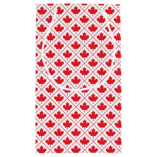 カナダメープルリーフ赤と白ダイヤモンドデザイン スモールペーパーバッグ (裏面)