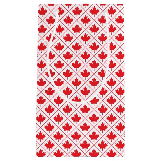 カナダメープルリーフ赤と白ダイヤモンドデザイン スモールペーパーバッグ (正面)