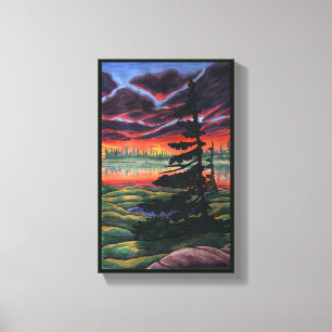 カナダランドスケー絵画ズサンセットキャンバス(小) キャンバスプリント