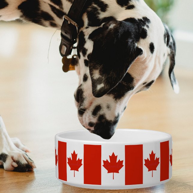 カナダレッドホワイトカナダ国旗のメープルリーフ ボウル (Canada Canadian flag pattern pet bowl)