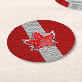 カナダレッドメープルリーフオンカーボンファイバースタイル ラウンドペーパーコースター (アングル)