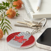 カナダレッドメープルリーフカーボンファイバーレトロスタイル キーホルダー (正面右)